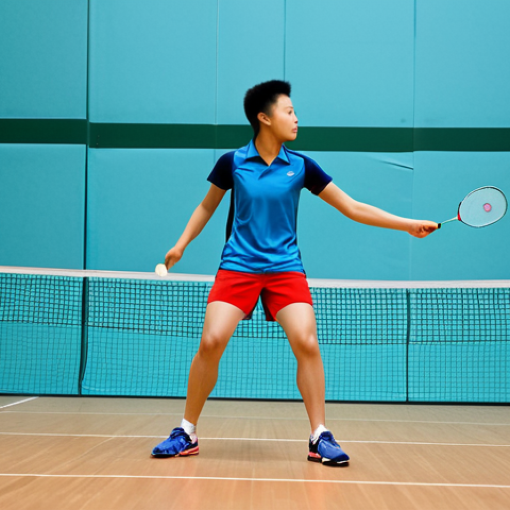 **

"A professional badminton player, fully clothed in modest sports attire, dynamically hitting a shuttlecock on an indoor court, appropriate content, safe for work, perfect anatomy, correct proportions, natural pose, well-formed hands, proper finger count, natural body proportions, professional sports photography, high quality."

**