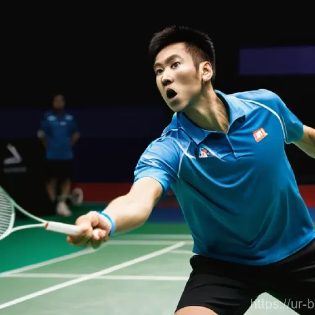 초보자를 위한 배드민턴 코칭 팁 - **Prompt 1: The Art of the Powerful Smash**
    A dynamic, high-angle shot of a determined male badm...